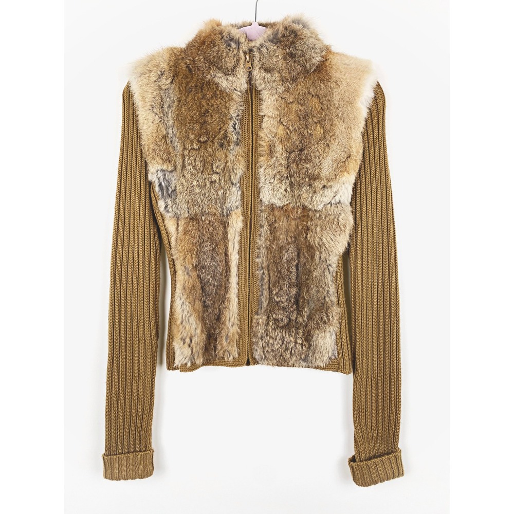 Karen Kane Lifestyle Vintage Rabbit Fur Zip Up Cardigan Sweater Y2K